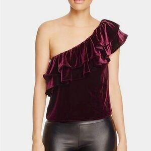 Misa Los Angeles Velvet Ruffle One-Shoulder Top - Rich Burgundy